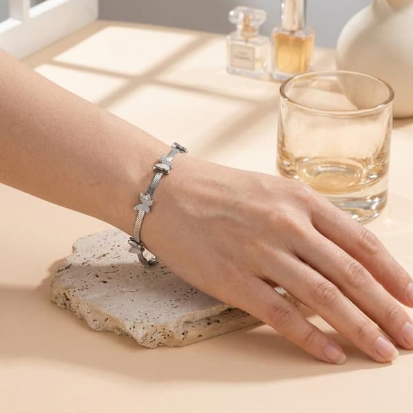 Rustfrit stål 5-dele sommerfugl dyre charm armbånd til kvinder White