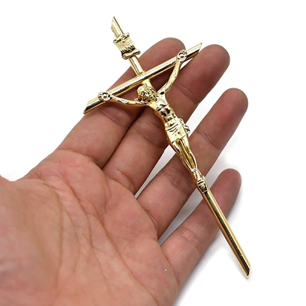 Guldkrucifix Väggdekor Handhållen Metal Cross Blessing Sacred C