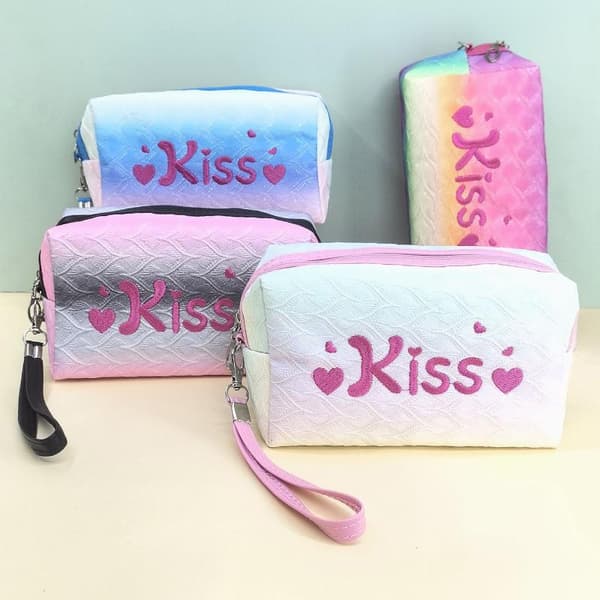 Modebroderet kyssebrev makeuptaske Ins Style Stor kapacitet Pink