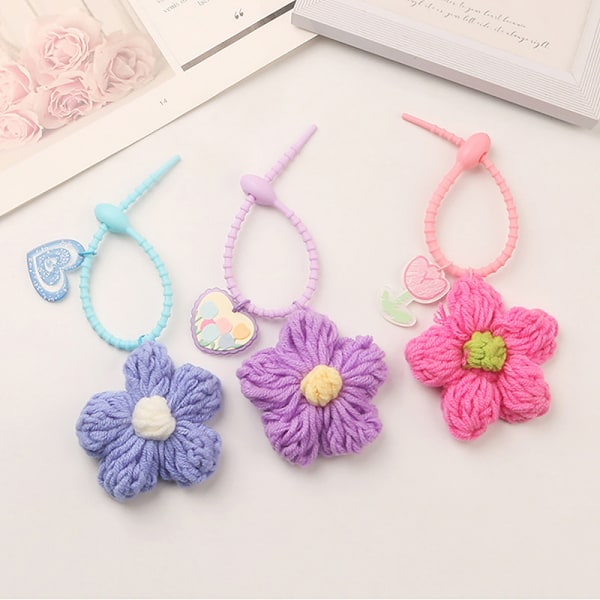 Color Knit Flower Keyrings e Creative Keychain Bag Pendant Deco A5