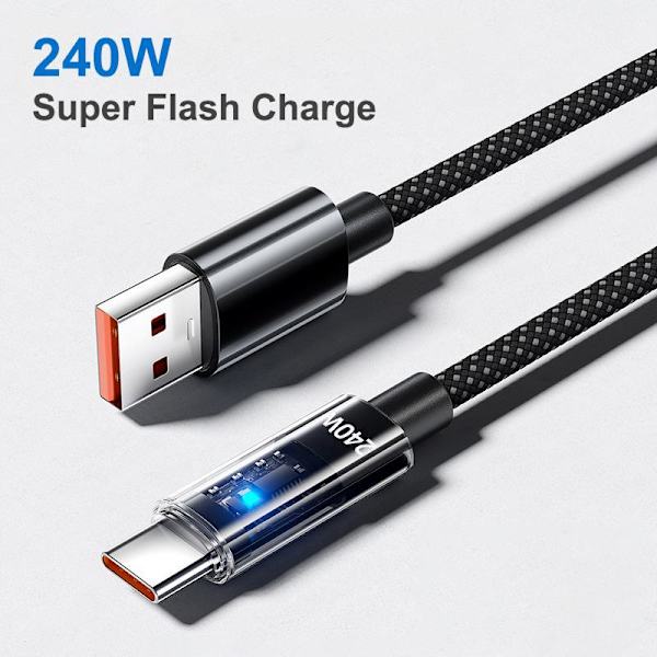 Nylon Type C USB-kabel 240W Superrask lading USB C Telefonlader A2