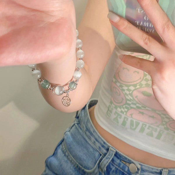 Fashion Creative Lucky Pendant Antik Opal Beads Armbånd Vint