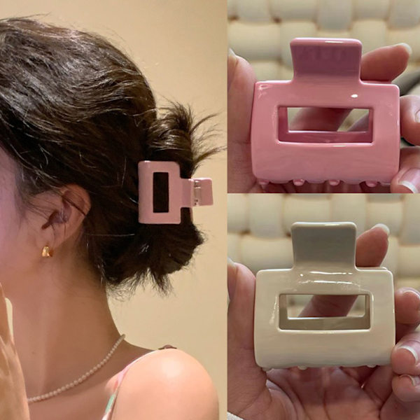 Hair Claws Clip Naisten Ponytail Clips Geometric Square Mediu White