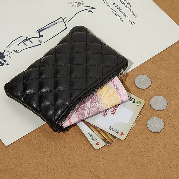 Naiset Pieni Kolikkokukkaro PU Nahka Vetoketju Lompakot Pussi Plaid Pr Black