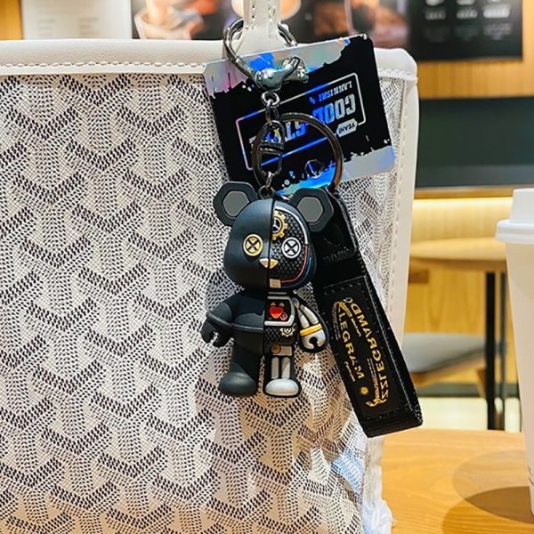 Robot Mekanisk Bjørn nøkkelring Lær nøkkelring for menn kvinner Blue