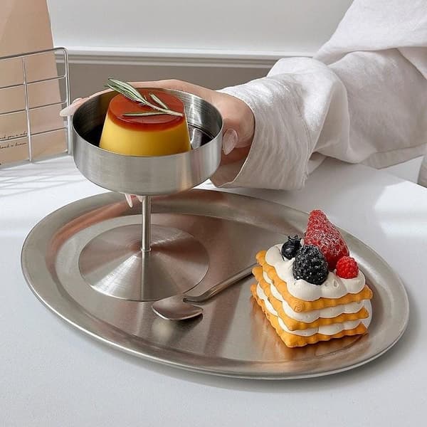 304 Rostfritt Stål Retro Högfots Dessertkopp Lyxig Glass Silver S
