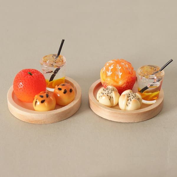 5 stk. dukkehus mini brød dim sum drik med tallerken eftermiddagste A5