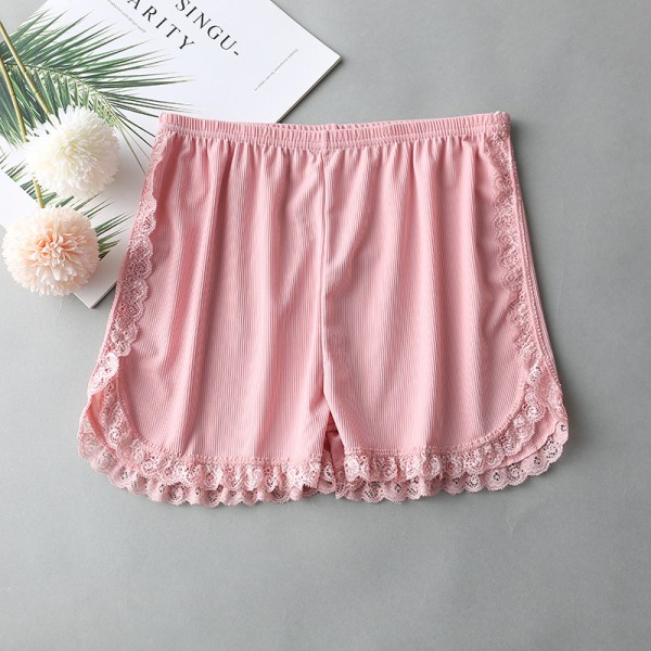 Kvinnor Vår Sommar Samma färg Sida Spets Säkerhetsshorts Byxor Sw Pink