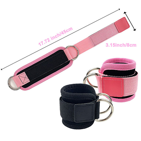 Fitness ankelstrop Justerbar D-ring fodstøtte manchetter Gym Pink