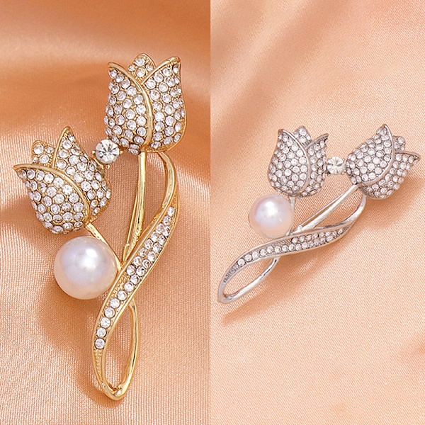 Fashion Zircon Tulip Brosch Pin För Ryggsäck Krage Lapel Pin P Silver
