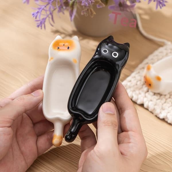 Keramisk kattformad mini-dippskål/tallrik B1