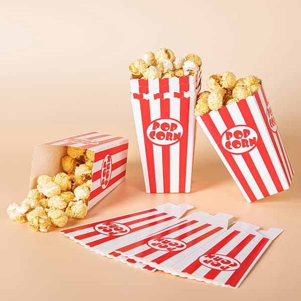 12 Stk Stribede Popcorn Papiræsker Bøtter Rød Hvide Striber Sna