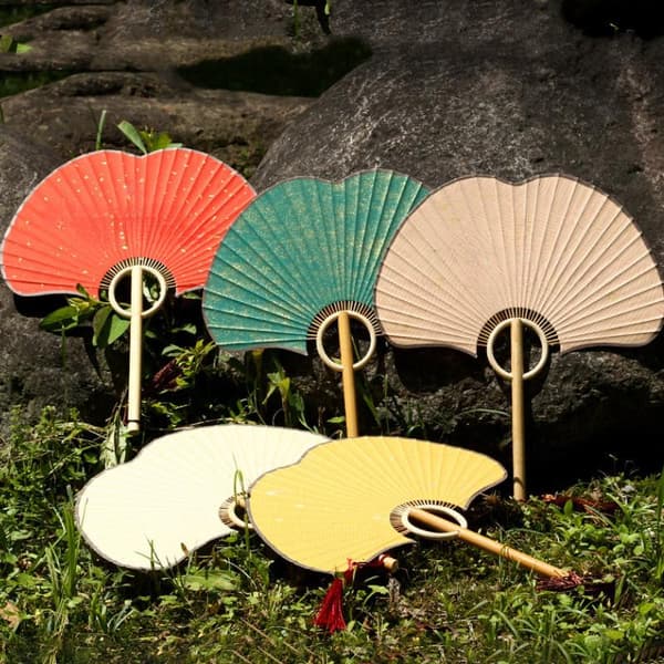 Hand Ginkgo Rund Solfjäder Papper DIY Vikbar Solfjäder Bambu Bröllop Måla Pink