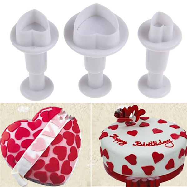 3 Stk/sett DIY Bakeform Hjerteform Kake Sjokolade Sukker Deco