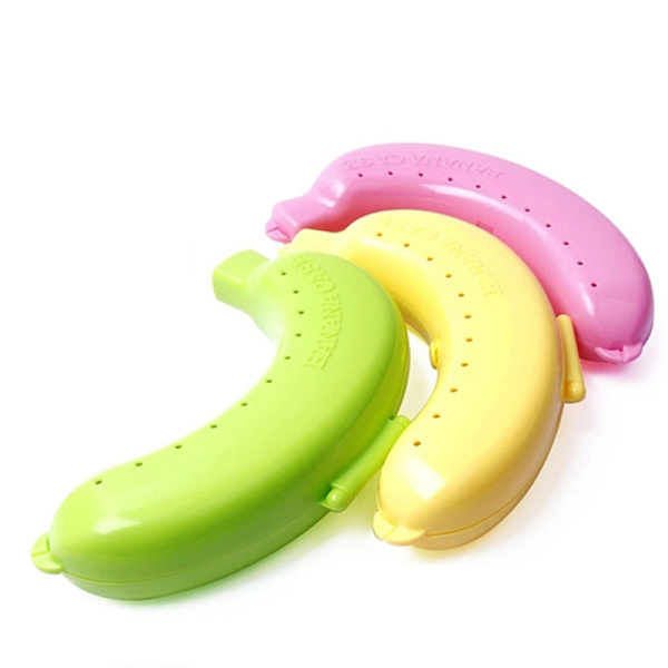 e 3 Färger Fruit Banana Protector Box Holder Case Lunch Innehåll Yellow