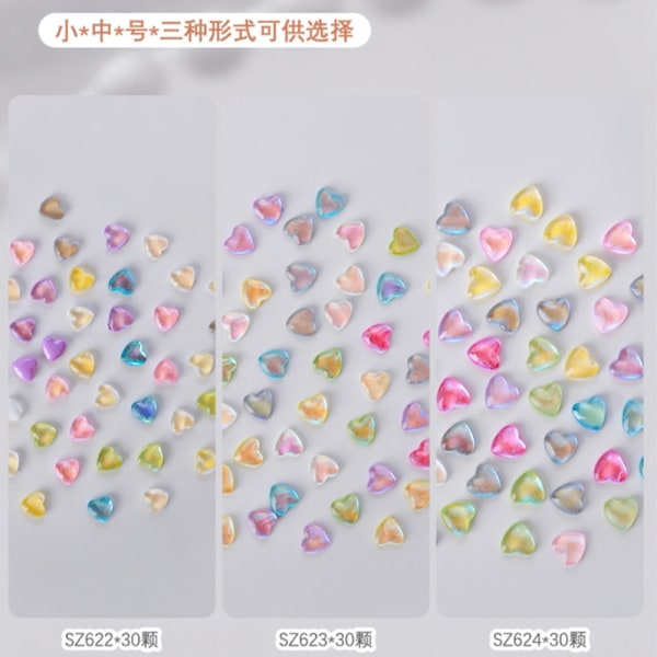 50 kpl S/M/L Frozen Dopamine Love Heart 3D Nail Art Charm Decora L