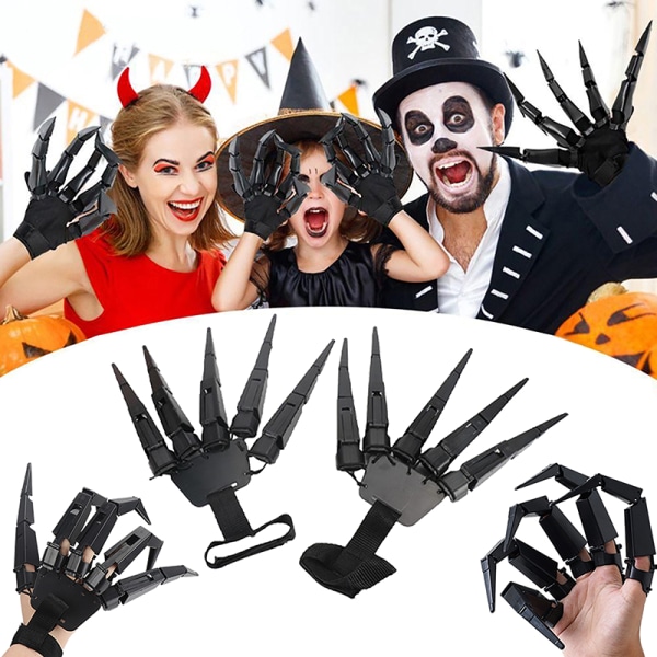 Halloween Artikulerte Fingre Skjelett Hånd Cosplay Glove Ghost Black 1Pair