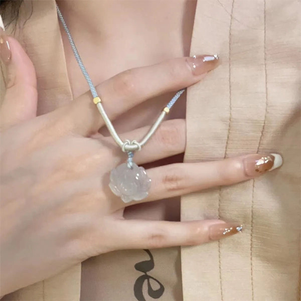 Ny stil Vackra Kalcedon Lotus hänge Berlocker Amulet Nec 3