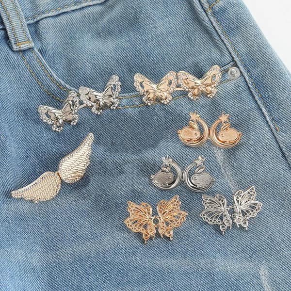 Justerbar midjespenne trykknappklips sommerfugl-jeansbukser A5