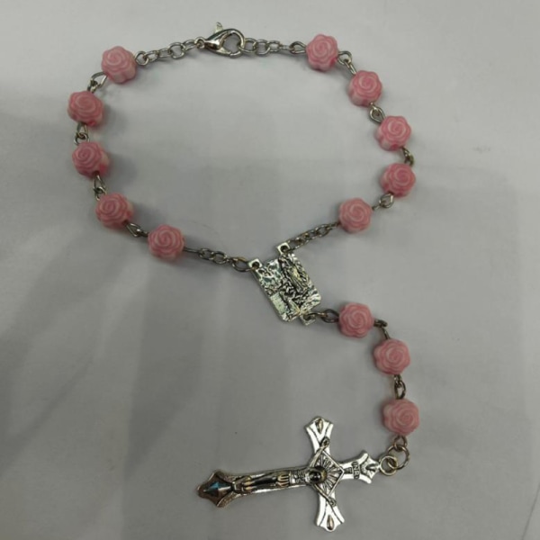Kristen katolsk Pink Rosenkrans Kors Armbånd Religion Bøn