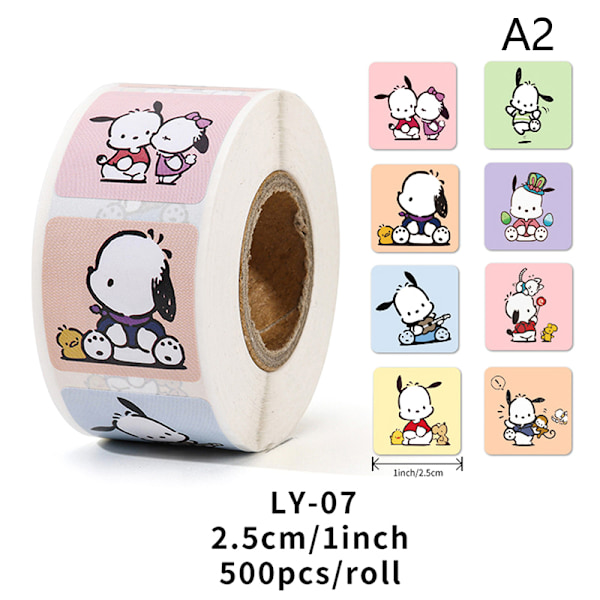 En rulle med 500 stycken tecknade tejpklistermärken Sanrio-klistermärken K A2