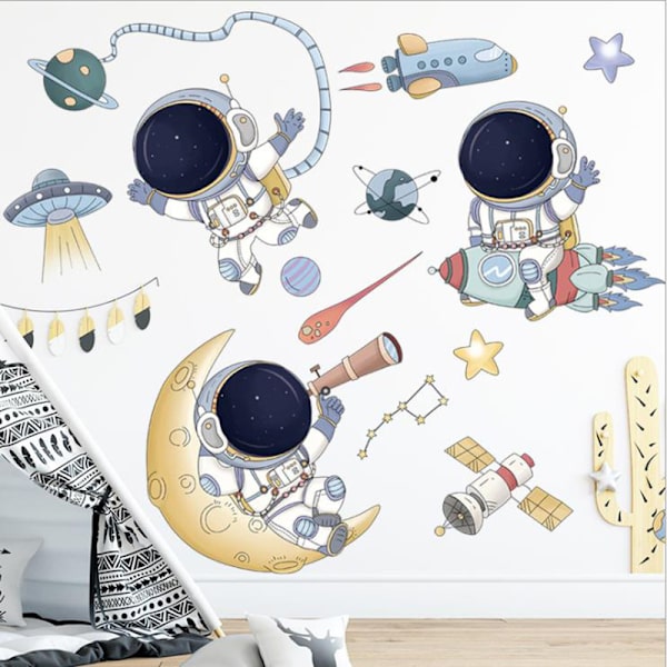 Avtagbara Cartoon Space Astronaut Wall Stickers för barnrum N