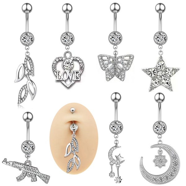 Heart Moon Dangle Nappisormukset Napa Barbell Ring Body Je A10