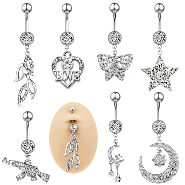 Hjerte Måne Dingle navle Ringe Navle Barbell Ring Body Je A8