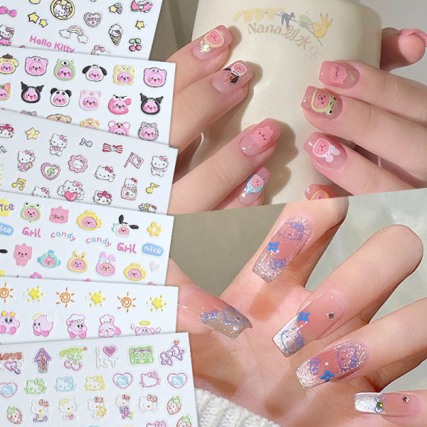 Realistisk Relief Nail Art Stickers Tegneserie Little Beaver Kitty WG-189