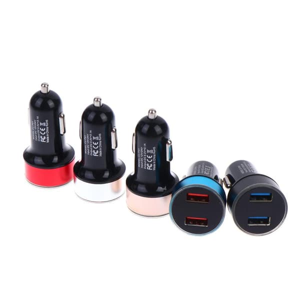 1 stk. Dobbelt USB Biloplader Adapter Bil Lighter LED Voltmeter Mob A1