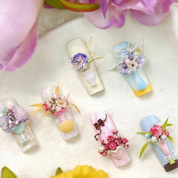 1 st nagelkonstform tecknad blombukett vas blomkorg 3D A1