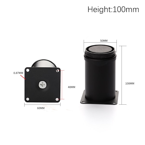 Justerbare, runde møbelben i rustfritt stål Skapbord S Black 100MM