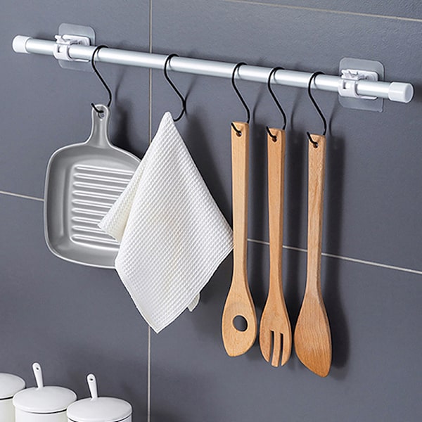 Justerbar gardinstångshållare Clip Självhäftande klämkrok Wal 2PCS
