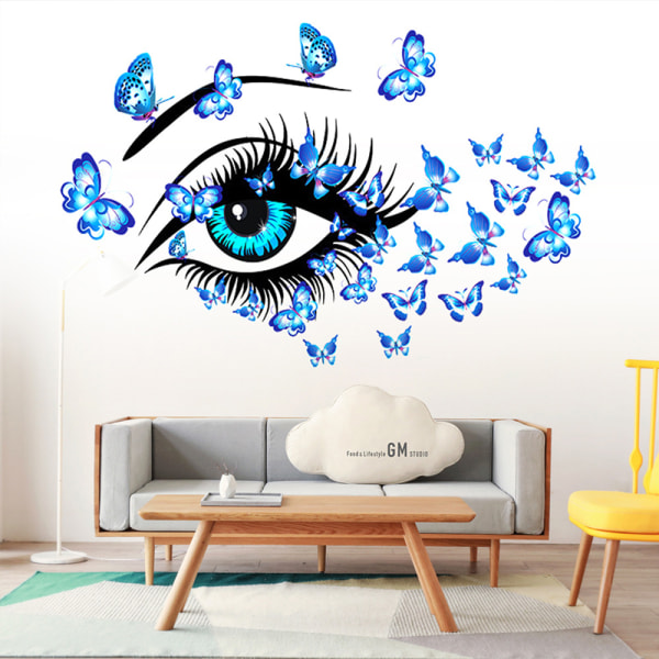 Blå skjønnhetsøyne og sommerfugler Wall Sticker decorMural Remove