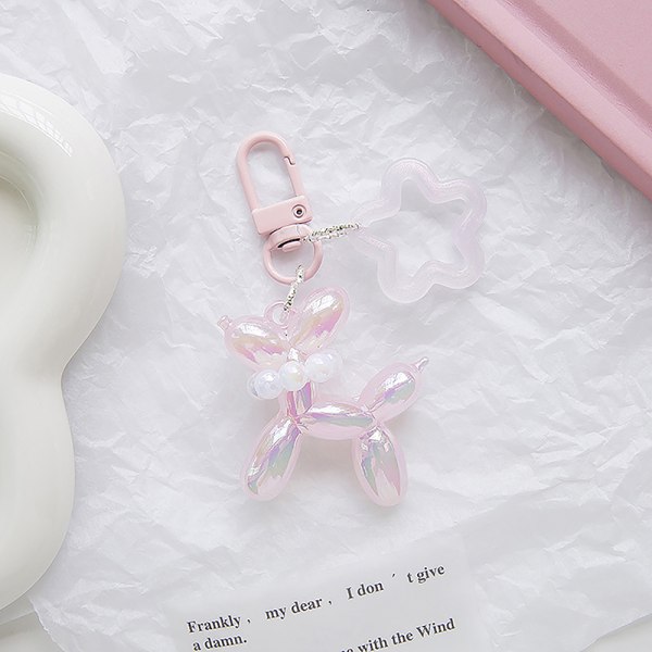 Candy Color Luminous Balloon Dog Star Pearl Keychain e Animal A Pink