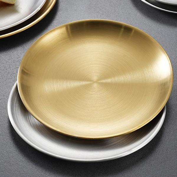 Gylden rustfritt stål oppbevaringsbrett Luksuriøs messing rund plate Gold 26cm