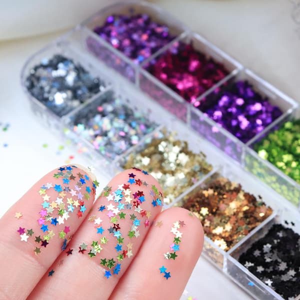Stjerne Glitter Konfetti 12 Gitre/Æske Holografiske Pailletter 3D Negle
