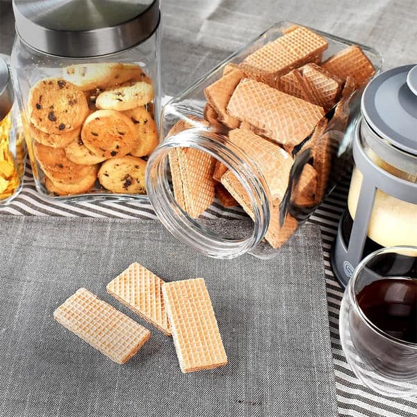 Glasbeholder i rustfrit stål låg Opbevaring Essentials Firkantet lufttæt Clear 800ml
