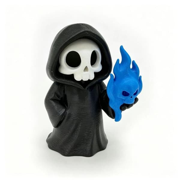 Halloween Grim Reaper Figurstatue Med Blå Flammeskal A1