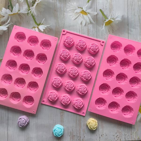 15-hulrums rosenform silikone chokolade slikform DIY dessert P Pink