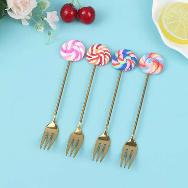 4st/ set Munkgodissked/gaffelmjölk Kafferörssked Kitc 4pcs Lollipop Fork