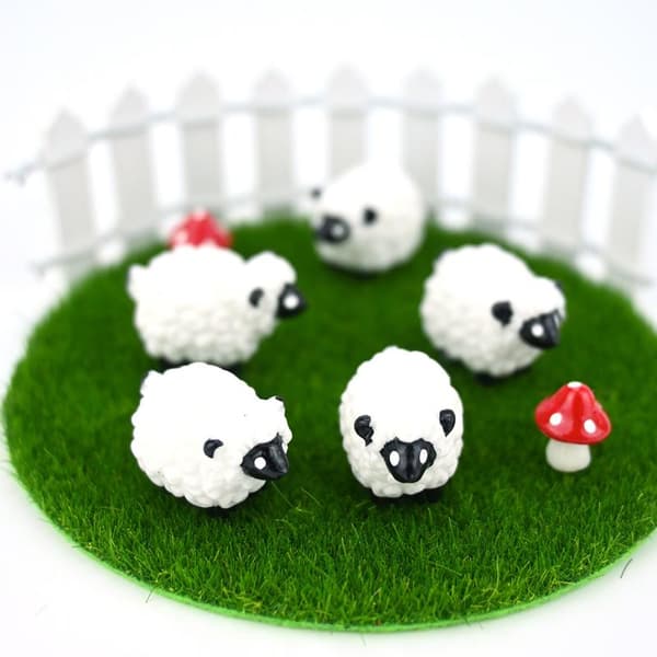 1 set dockhus mini fårfigurer miniatyr liten fårstängsel