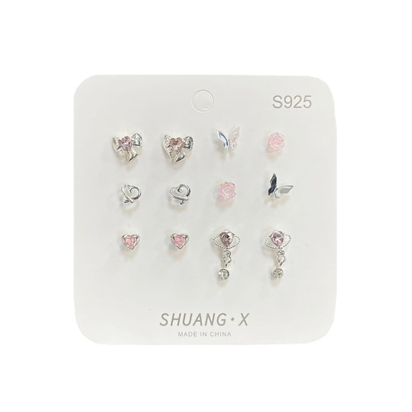 1 Sæt e Crystal Heart Stud Øreringe Sweet Cool Love Zircon Ear A2