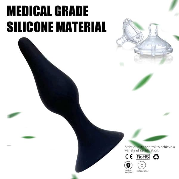 1 st silikon analplugg med sugkopp vuxenpärlor Black Medium