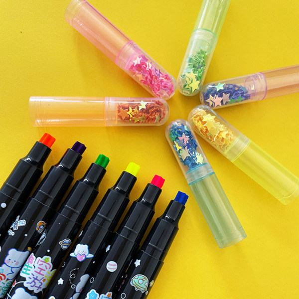 6 farver/sæt Kawaii Star Highlighter Pen Candy Color e Stamper