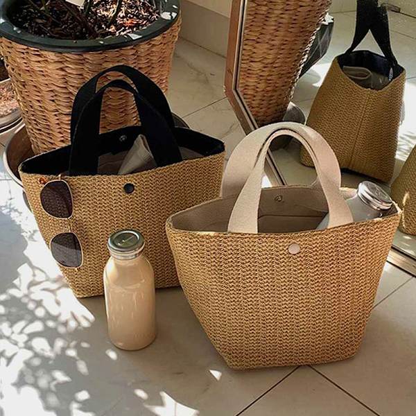 Elegant halmvævet håndtaske til damer Dame Holiday Beach Casual T Beige