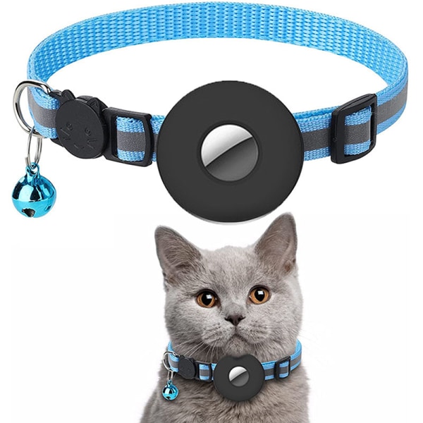 Airtag Pet Collar Reflekterende Nylon Justerbar Krave Til Cat Pu Blue