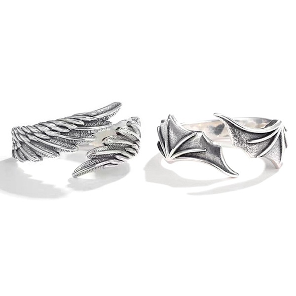 Angel Demon Wing Couples Rings for Women Hip Hop Rings Open Rin A
