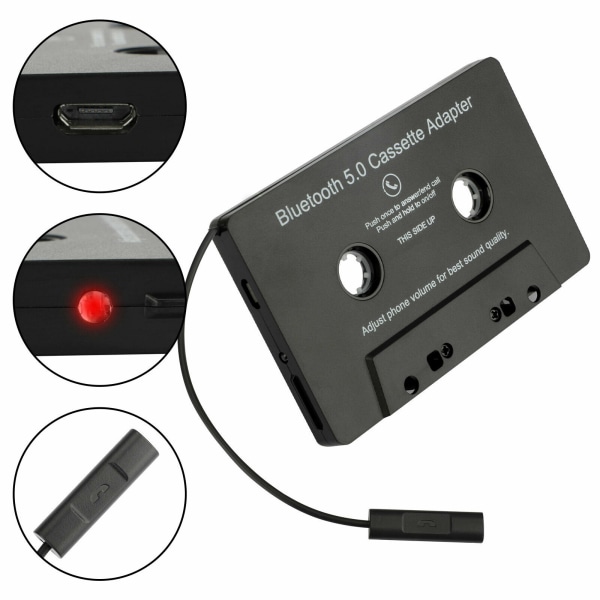 Bluetooth 5.0 Car Audio Stereo Cassette Tape Adapter Til Aux Black 1bce, Black