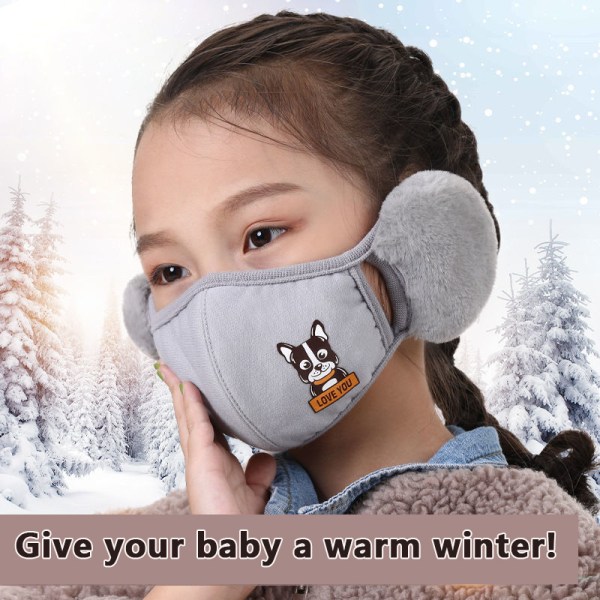 2 i 1 vinter ett øre varm maske for tegneseriebarn ansikt Earmu Brown Bear
